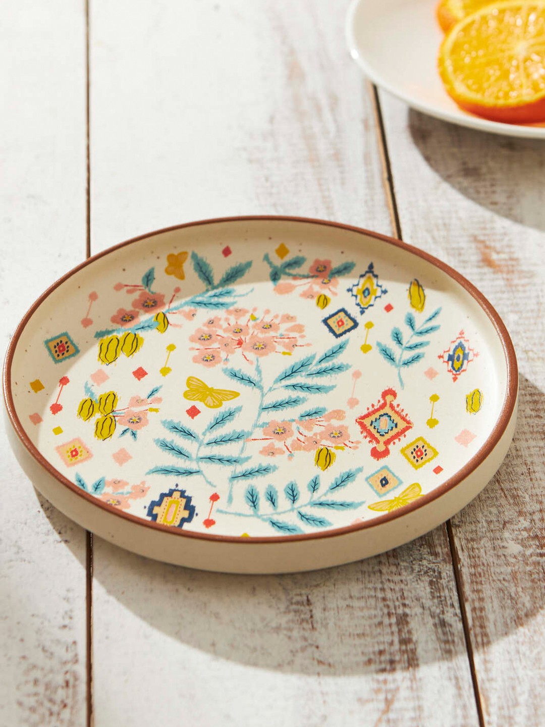 

Chumbak Cream & Blue Floral Printed Ceramic Matte Mini Platter