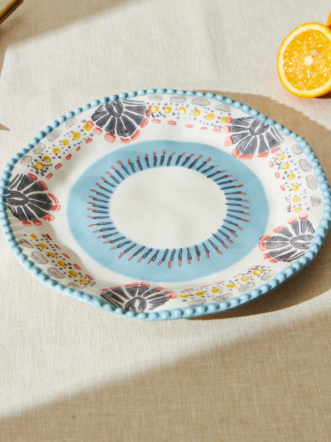 

Chumbak Blue & Off White 2 Pieces Microwave Safe Printed Porcelain Matte Plates