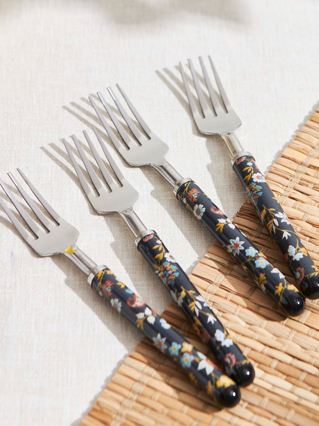 

Chumbak Set Of 4 Printed Stainless Steel Fork Set, Charcoal