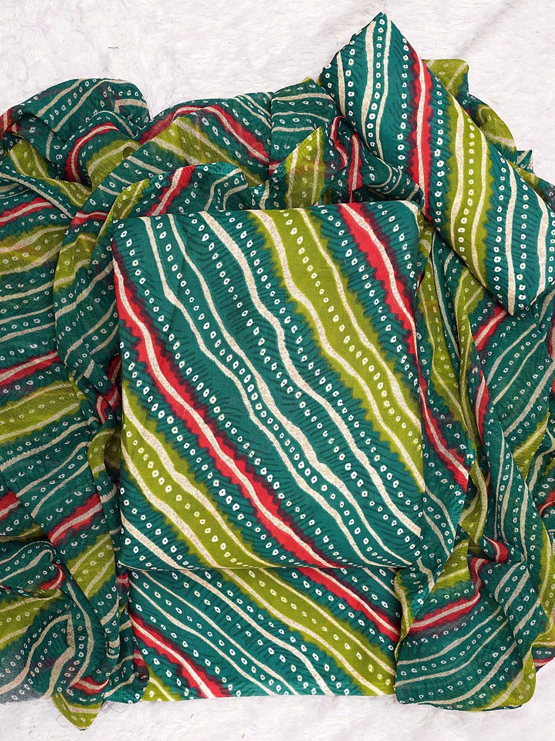 

KALINI Leheriya Printed Unstitched Dress Material, Green