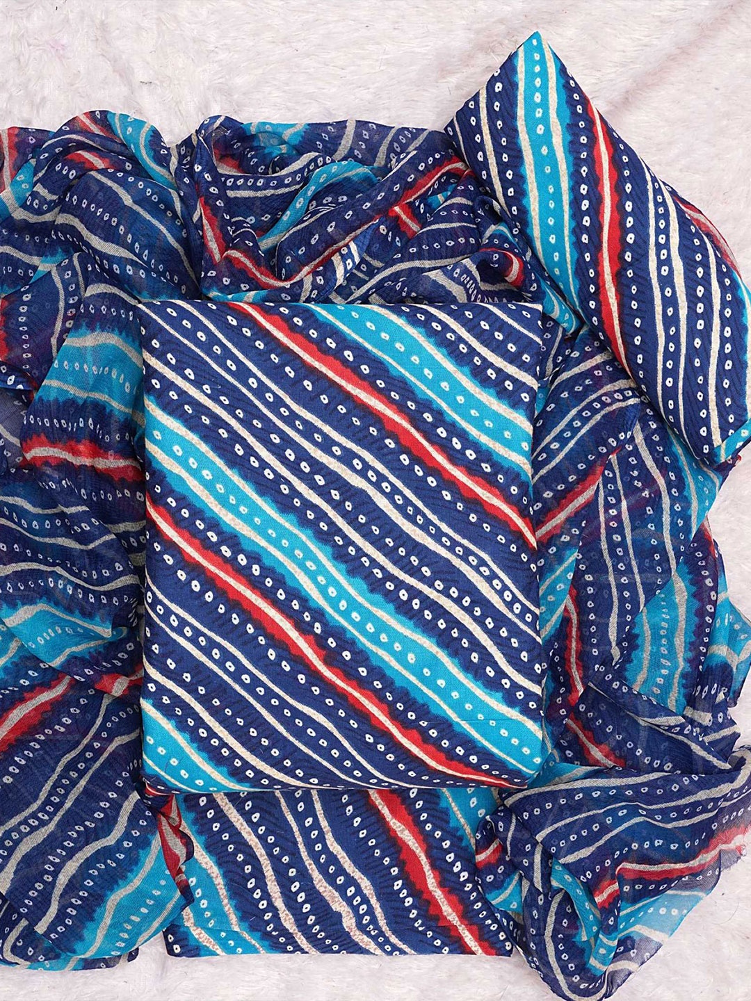 

KALINI Leheriya Printed Unstitched Dress Material, Blue