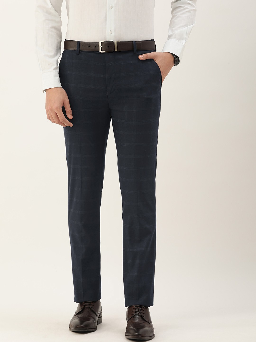 

Peter England Men Slim Fit Formal Trousers, Navy blue