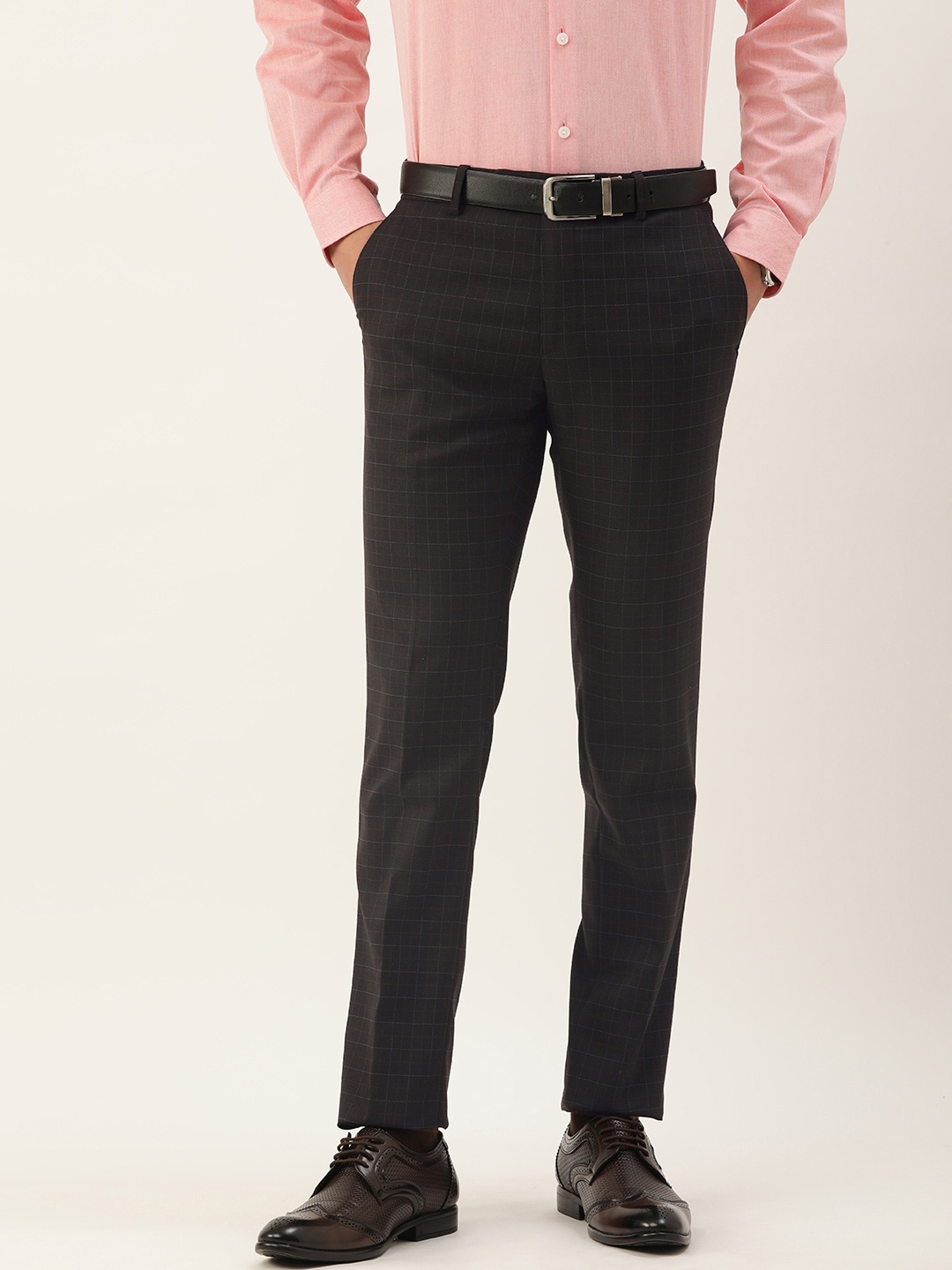 

Peter England Men Checked Slim Fit Formal Trousers, Black