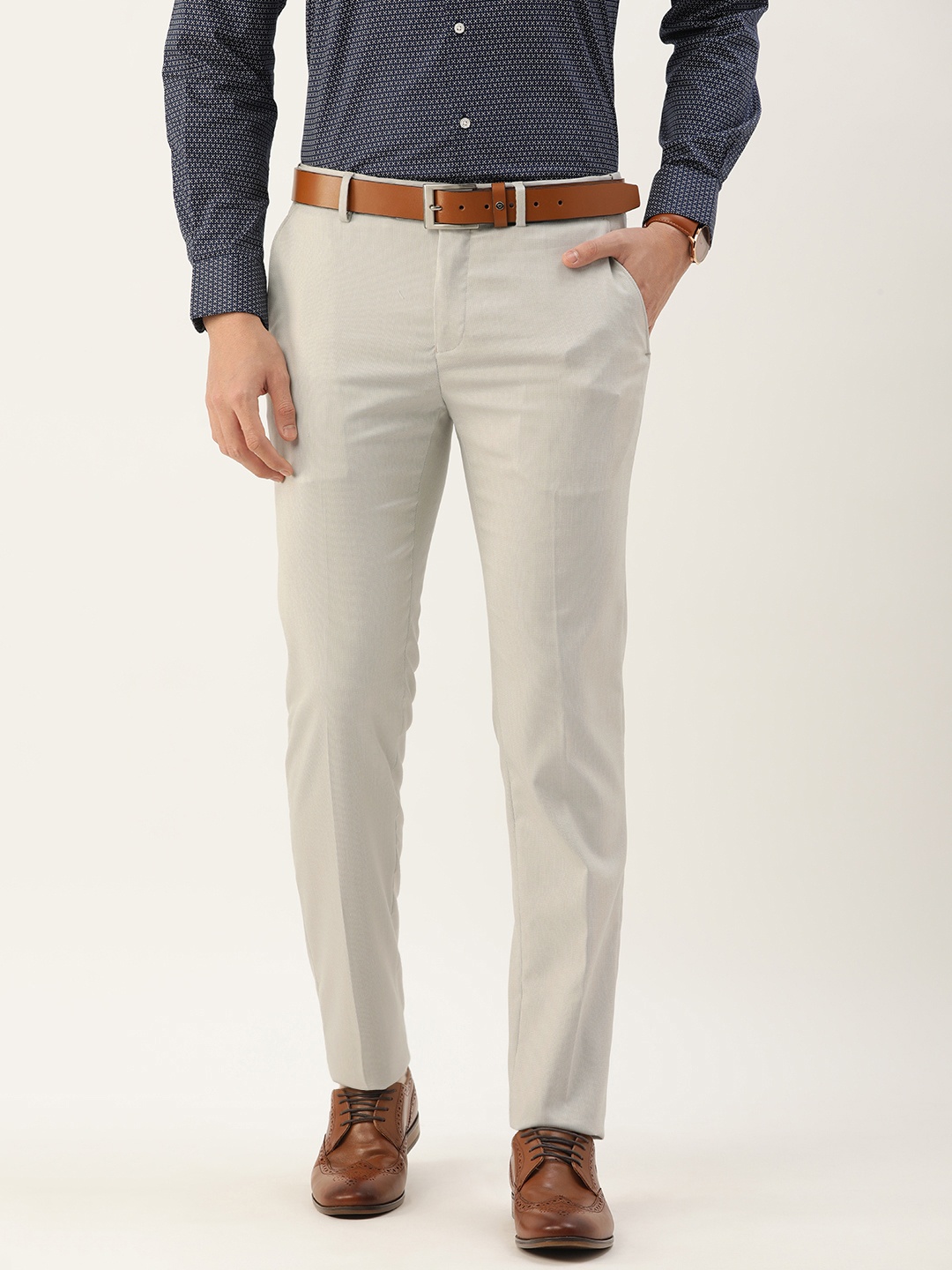 

Peter England Men Slim Fit Formal Trousers, Grey