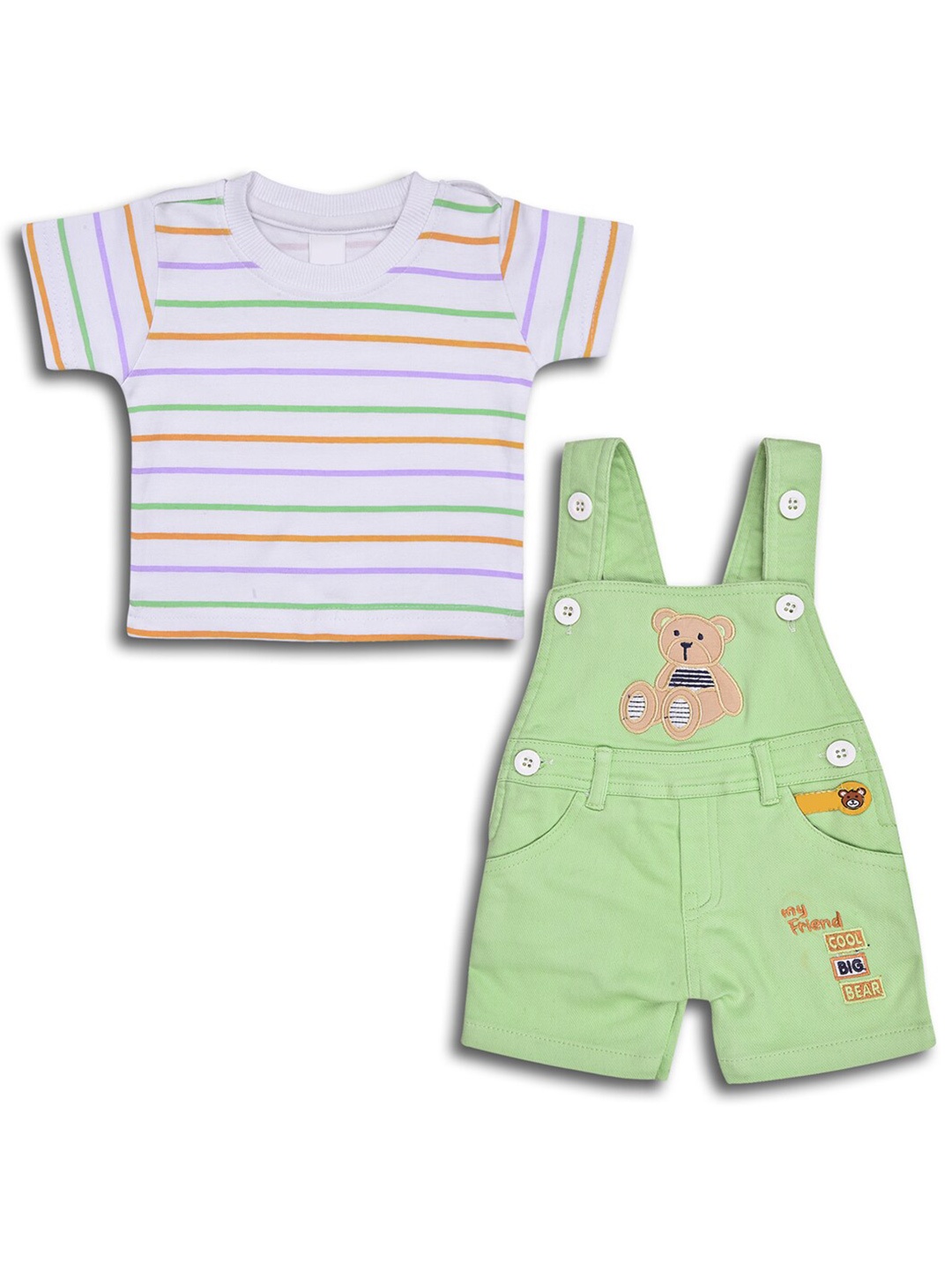 

Wish Karo Infants Boys Cotton T-shirt And Dungaree Set, Green