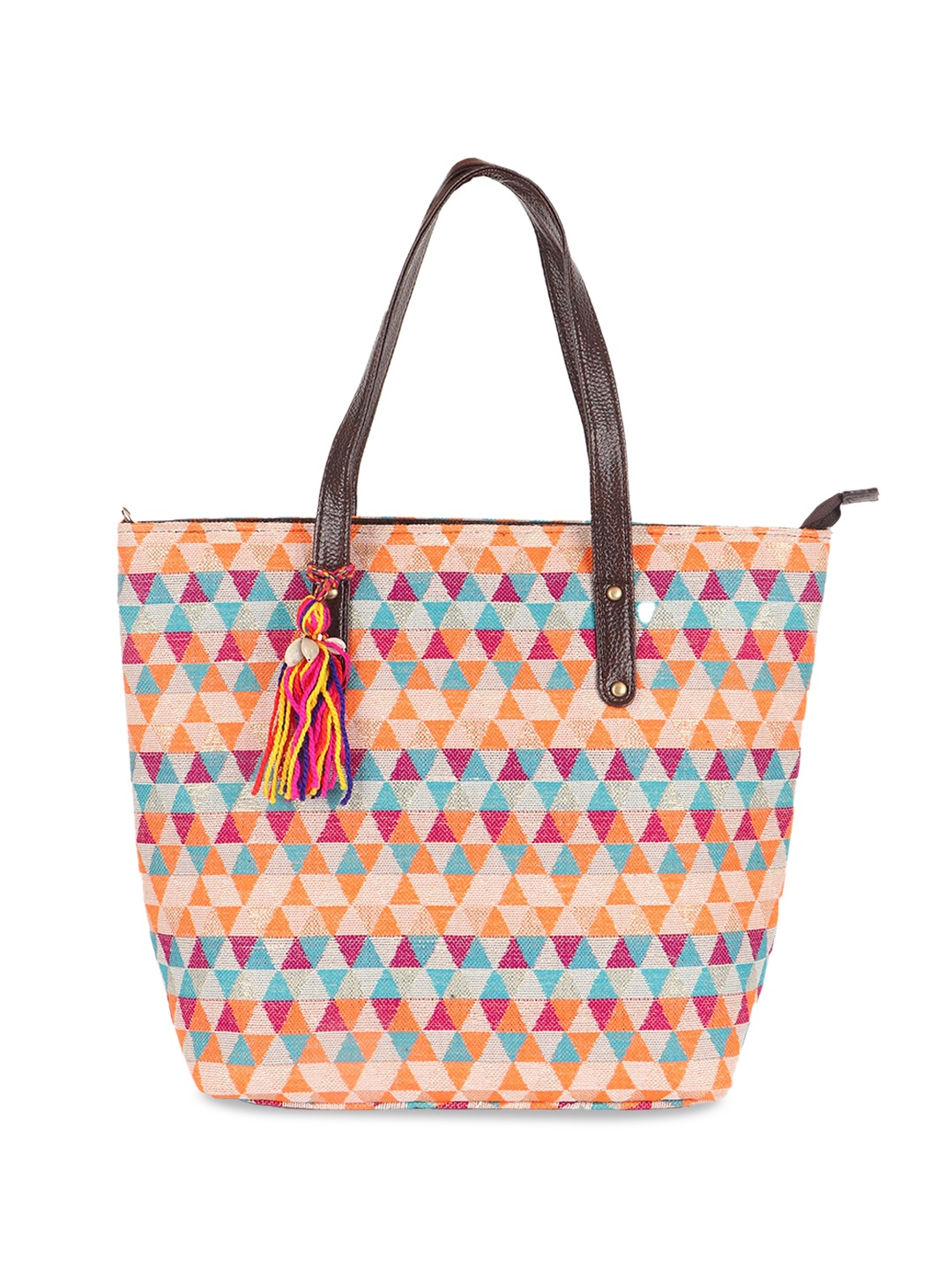 

Vivinkaa Geometric Printed Oversized Cotton Shopper Tote Bag With Tasselled, Orange