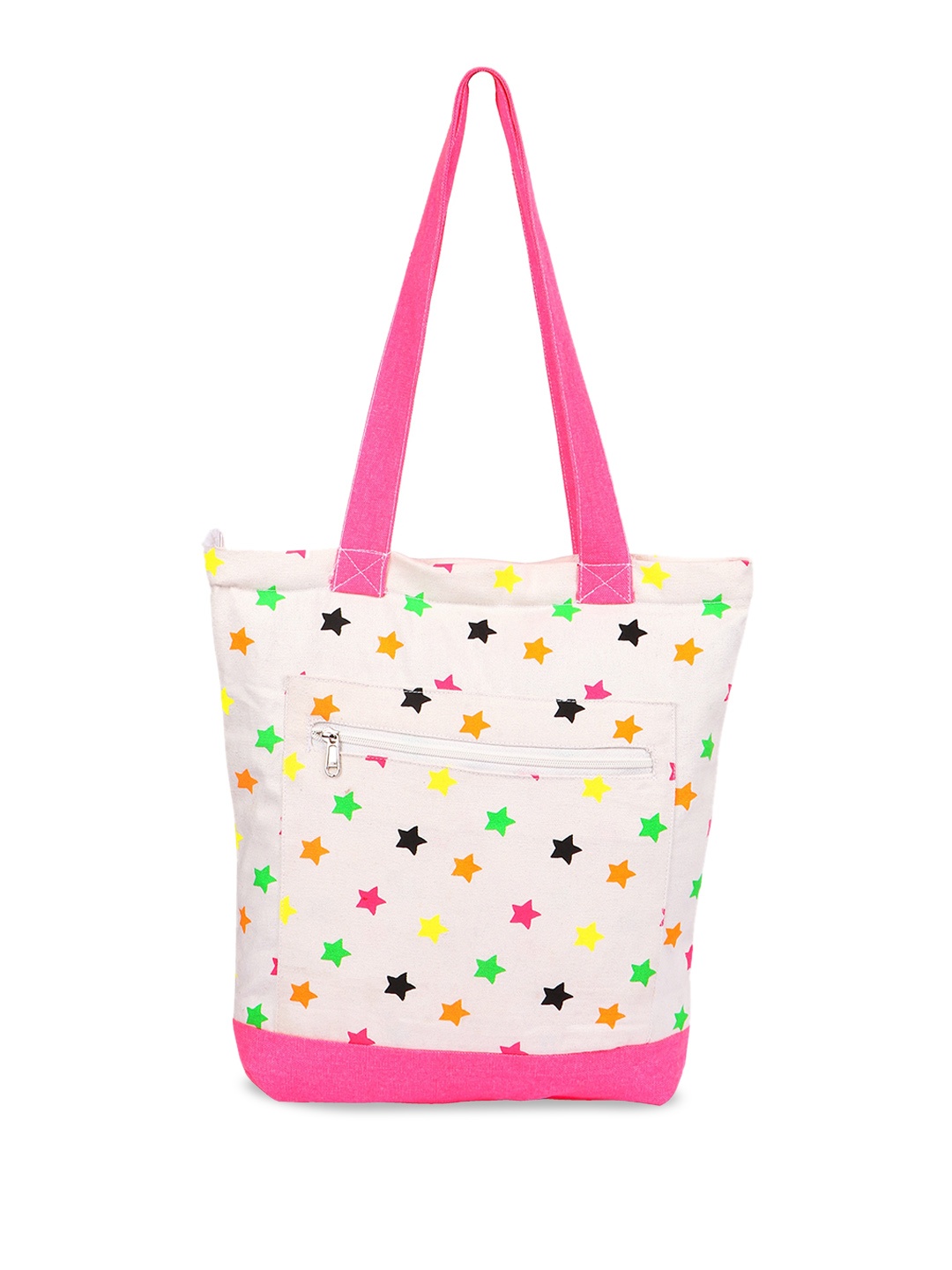 

Vivinkaa Stars Printed Canvas Shopper Tote Bag, White