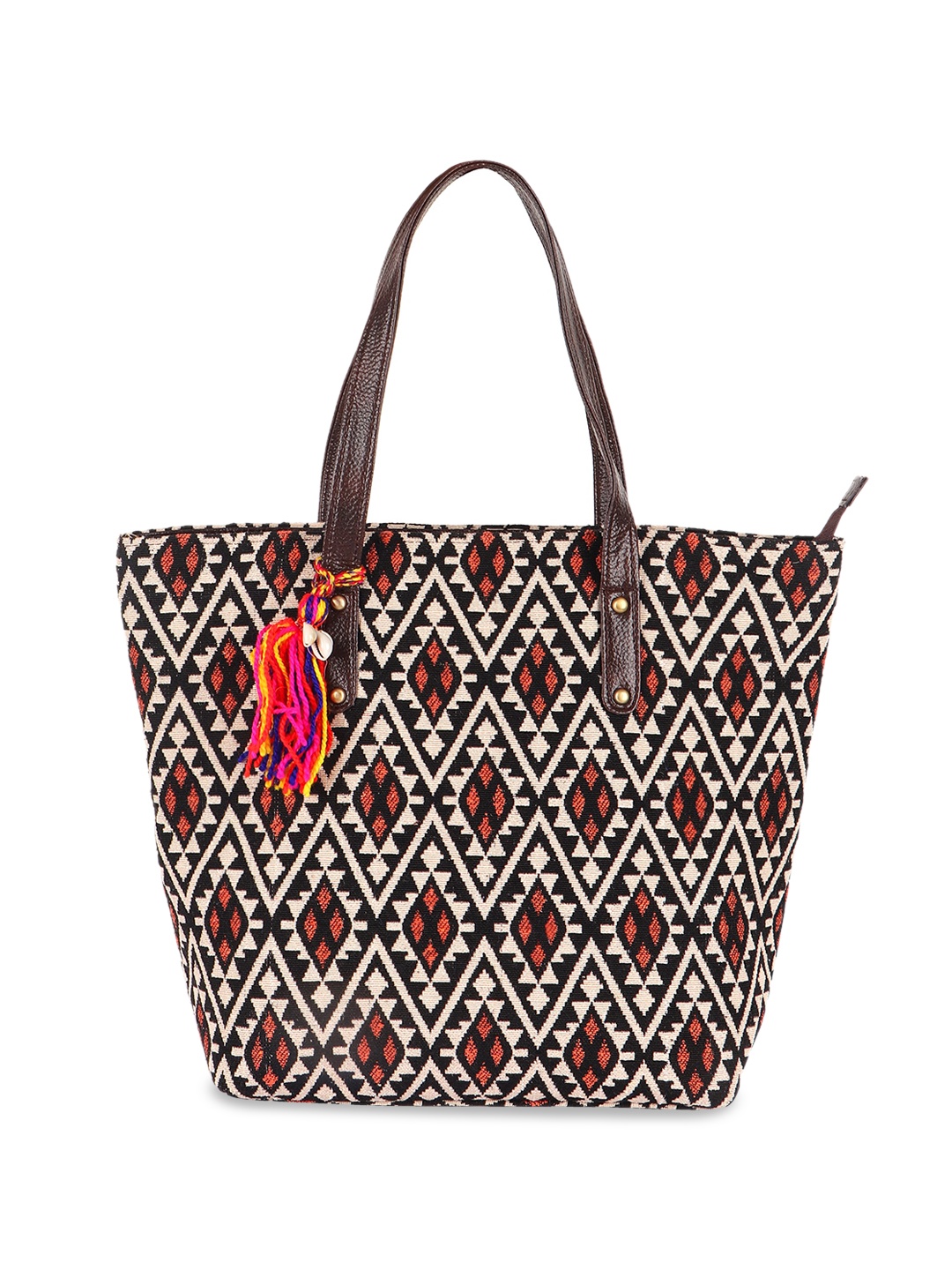 Vivinkaa Geometric Printed Cotton Structured Tote Bag, Brown