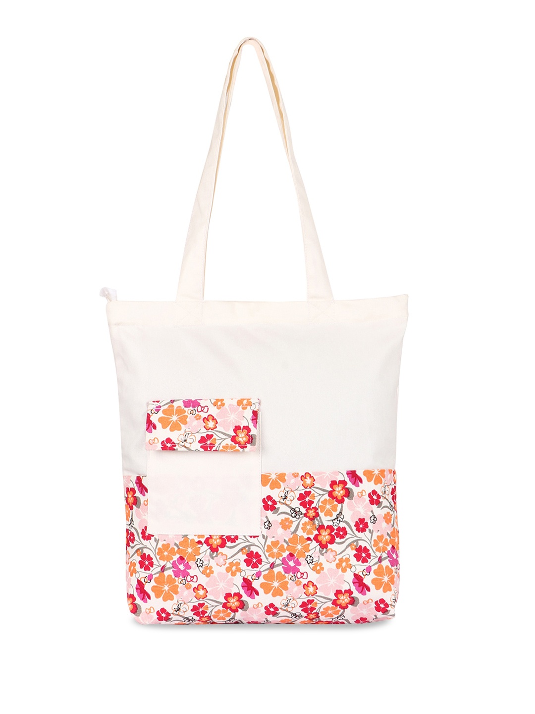 

Vivinkaa Floral Printed Canvas Shopper Tote Bag, White