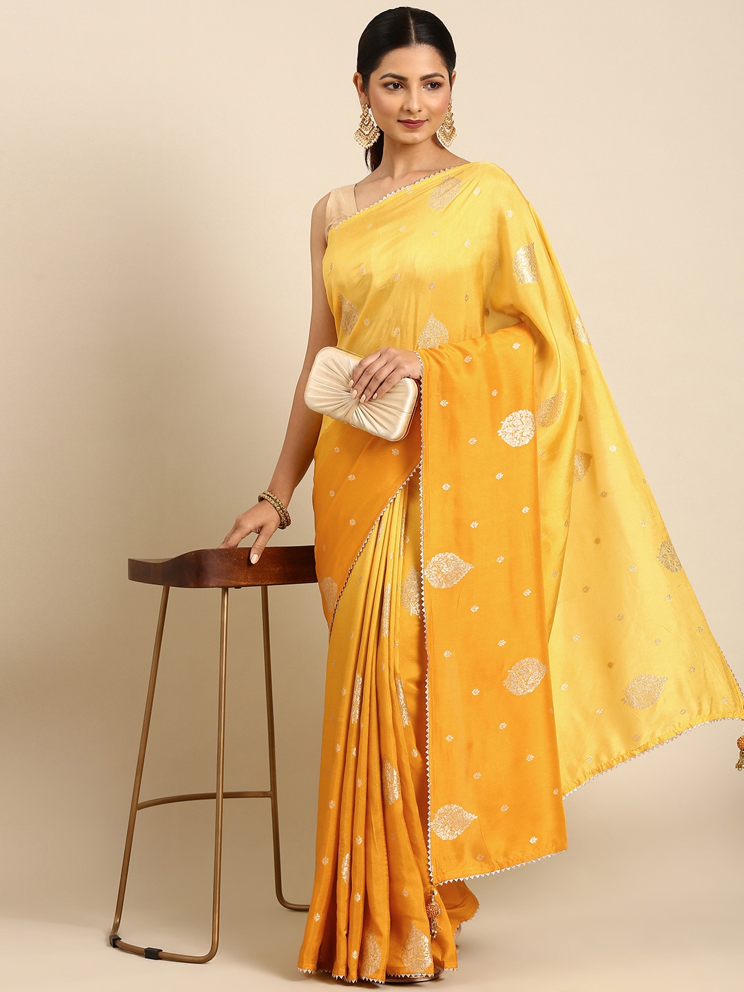 

MOHEY Ethnic Motifs Gotta Patti Art Silk Saree, Yellow