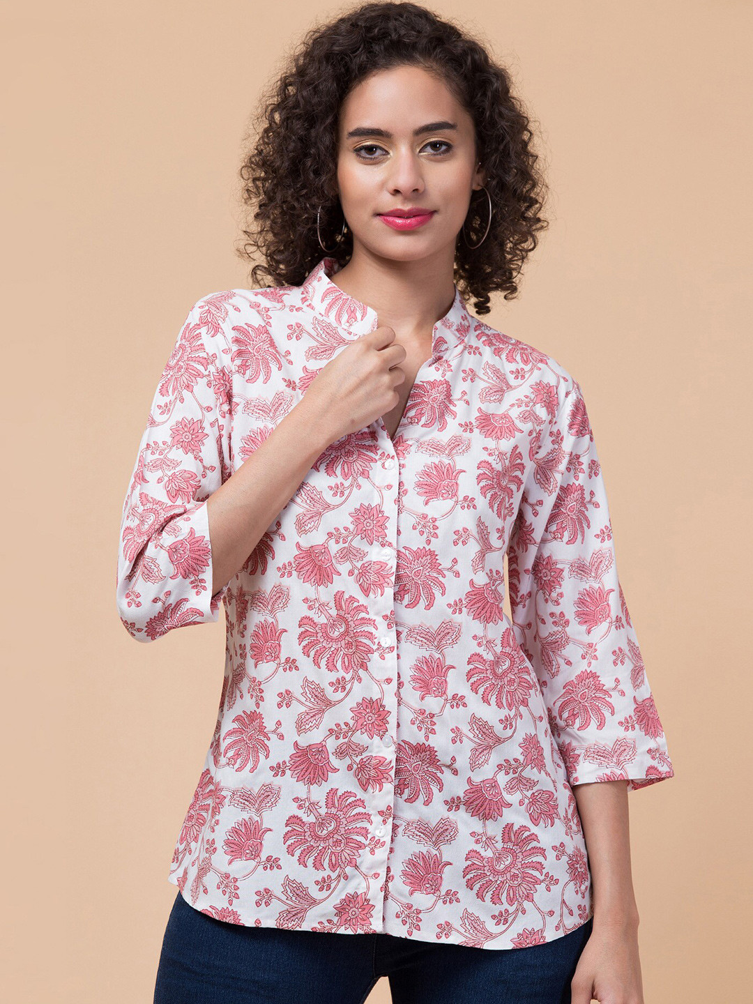 

Hive91 Floral Printed Shirt Style Top, White