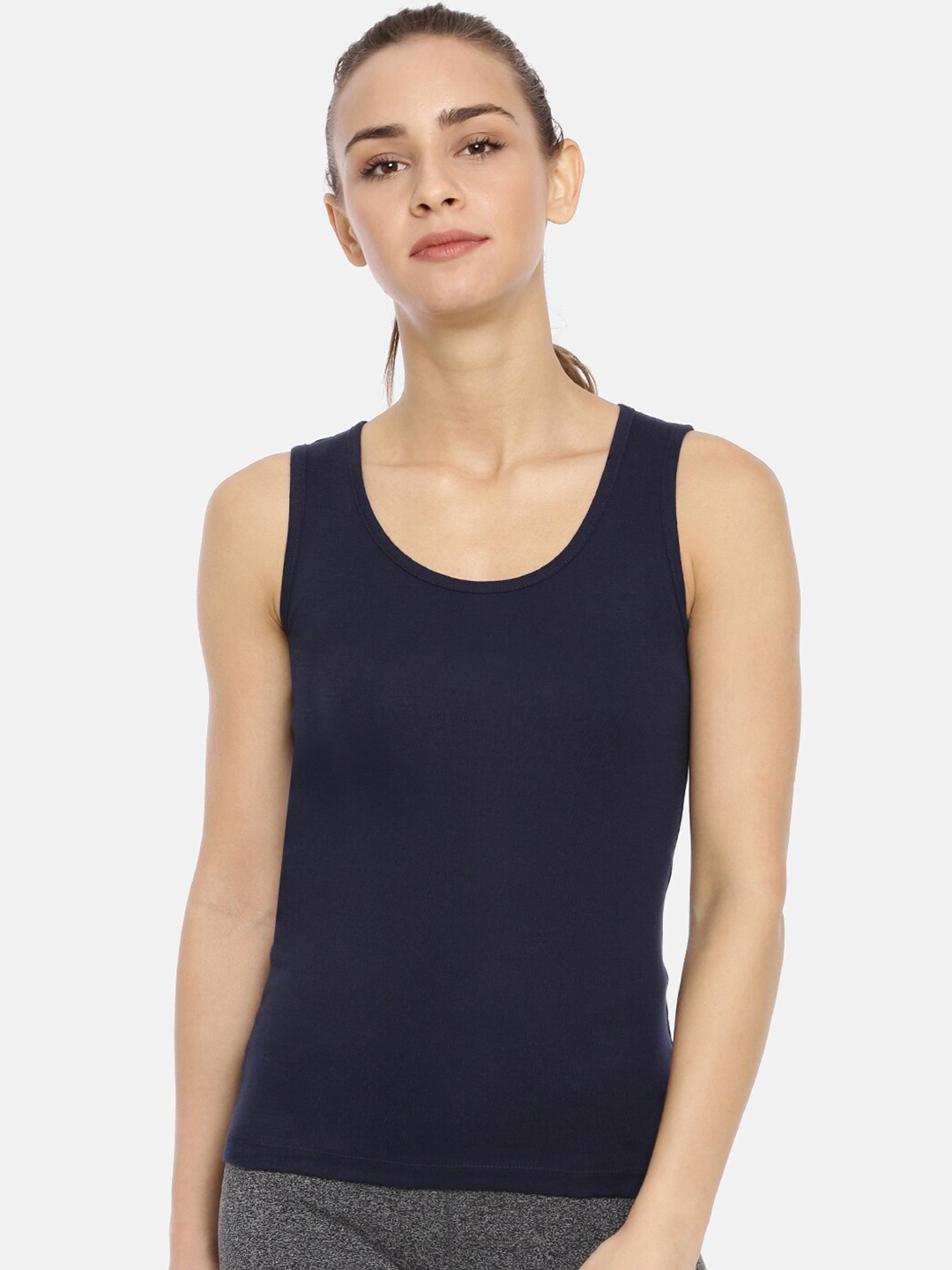 

Macrowoman W-Series Scoop Neck Sleeveless Tank Top, Navy blue