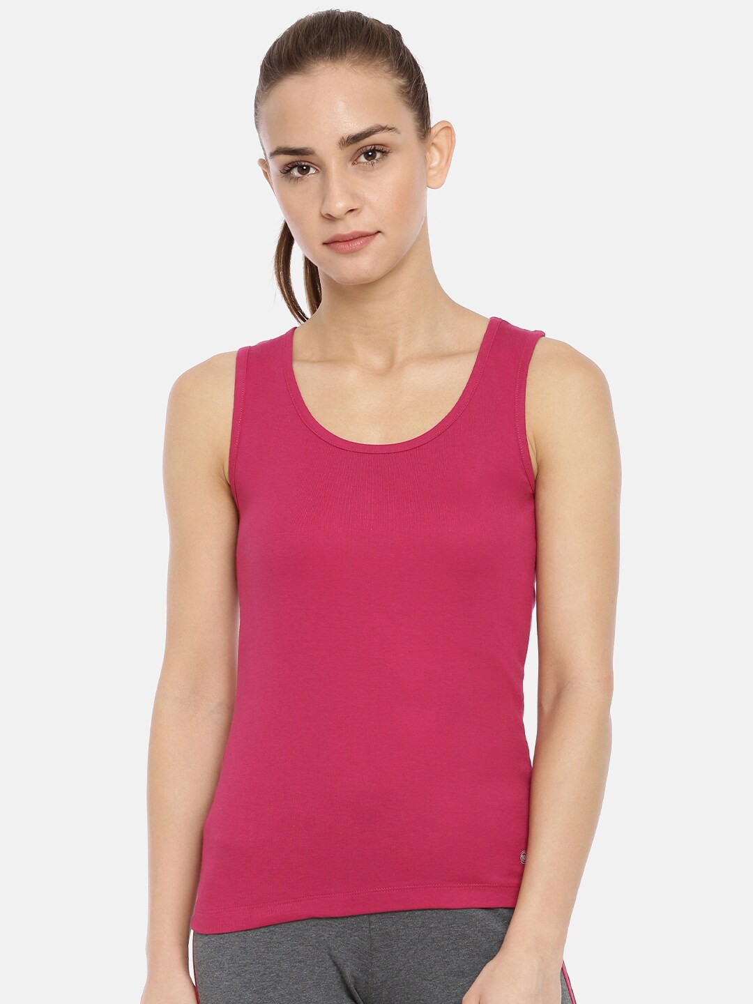 

Macrowoman W-Series Round Neck Cotton Tank Top, Pink