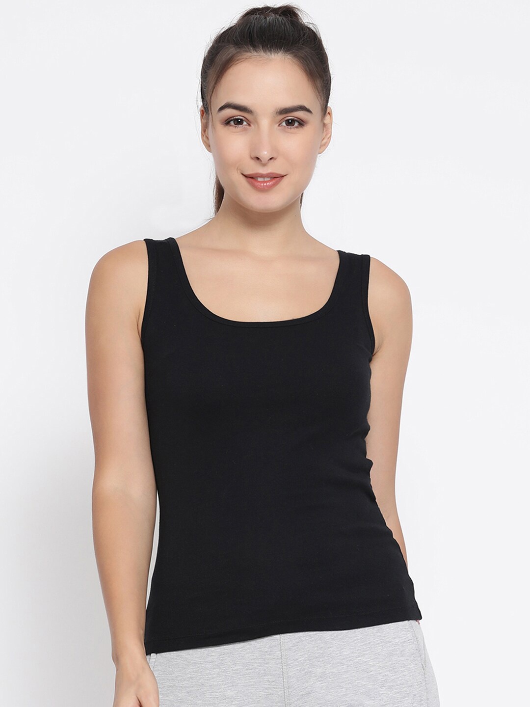 

Macrowoman W-Series Round Neck Cotton Tank Top, Black