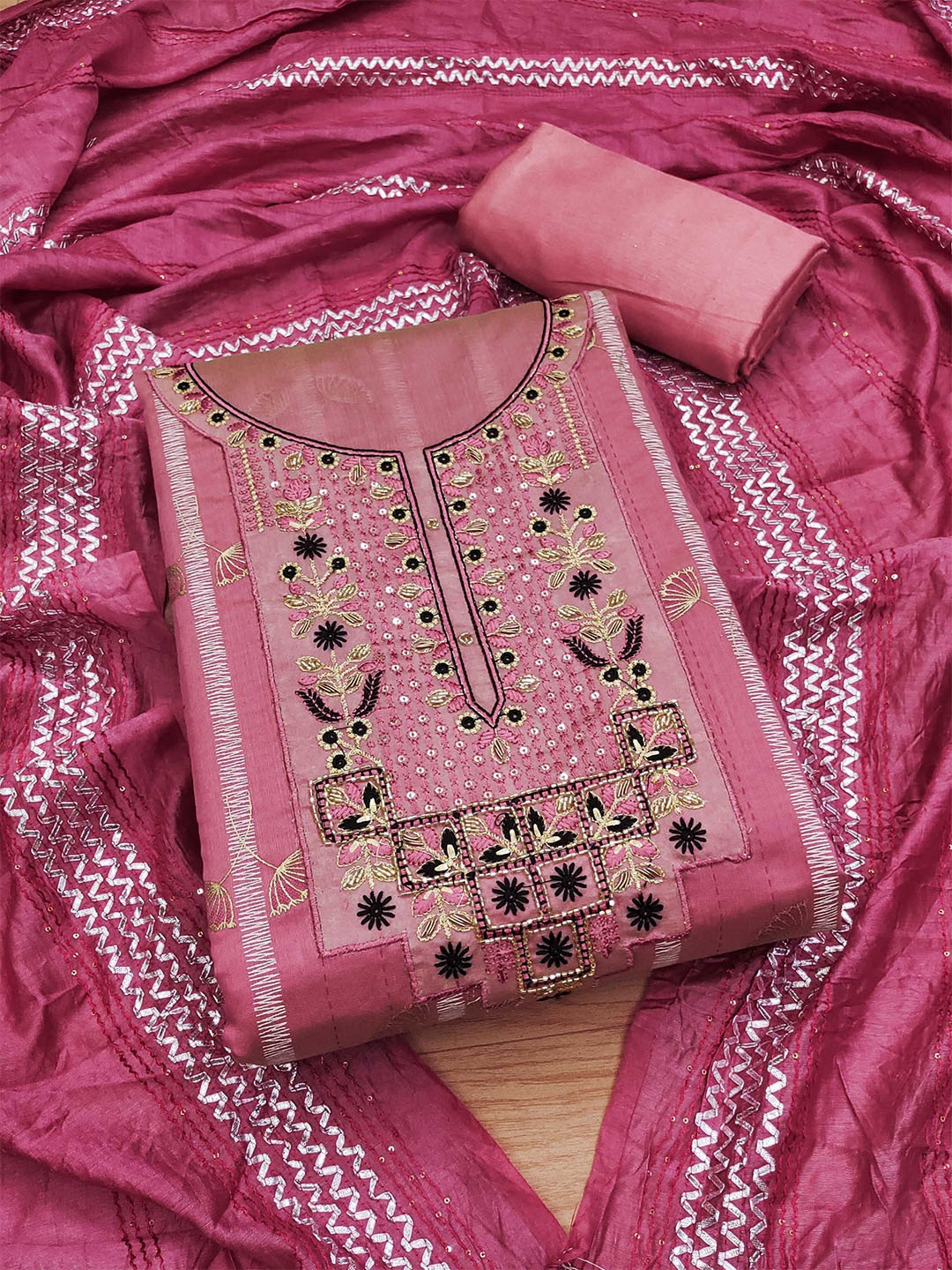 

KALINI Ethnic Motifs Embroidered Sequinned Unstitched Dress Material, Pink