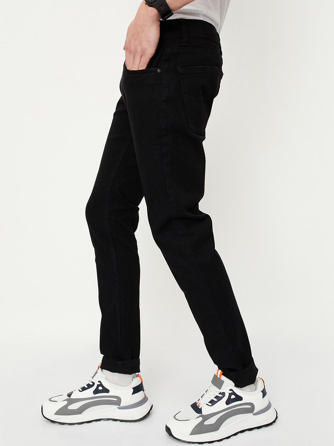 

max Men Mid Rise Clean Look Stretchable Jeans, Black