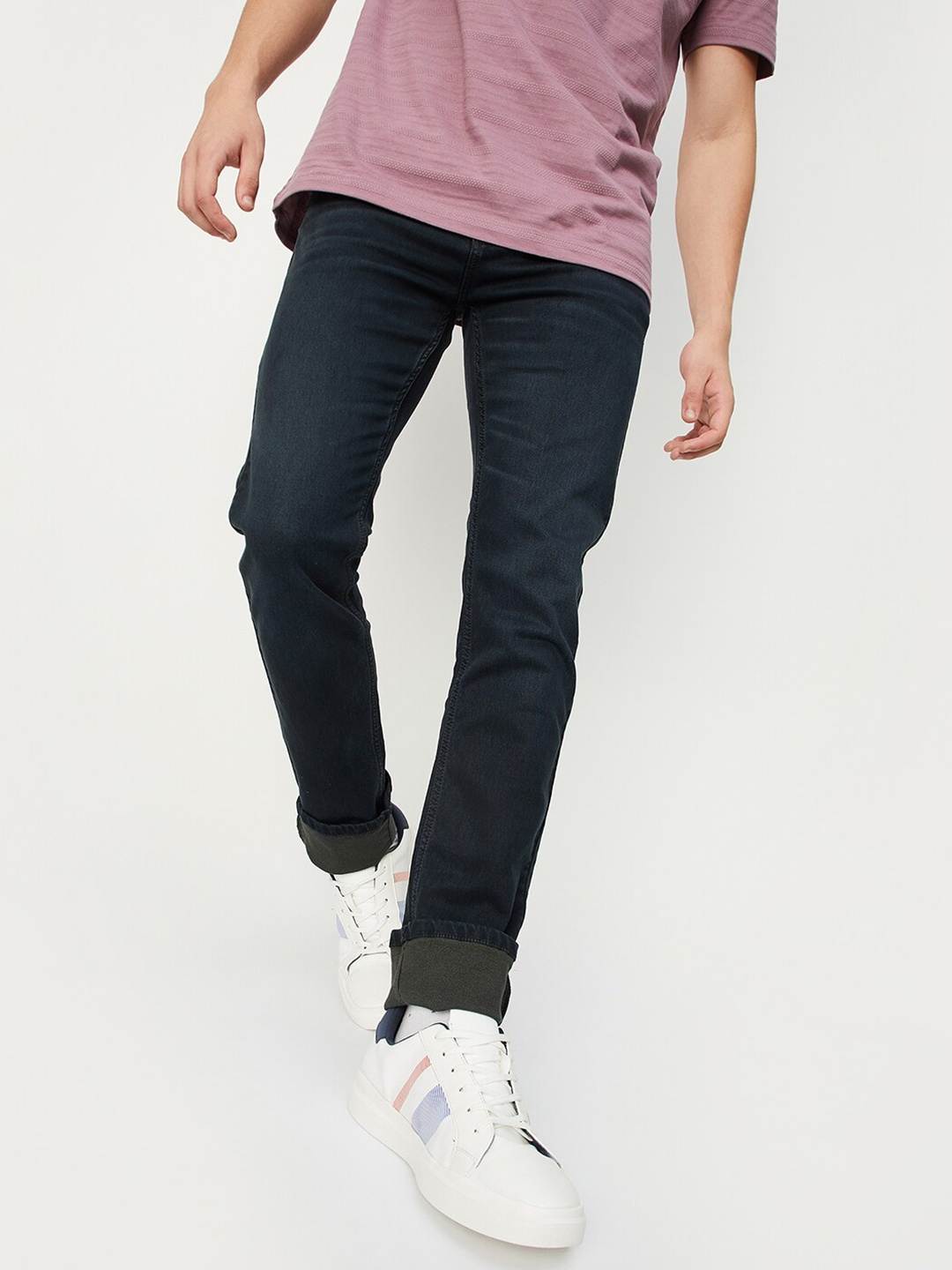 

max Men Smart Mid-Rise Regular Fit Jeans, Navy blue