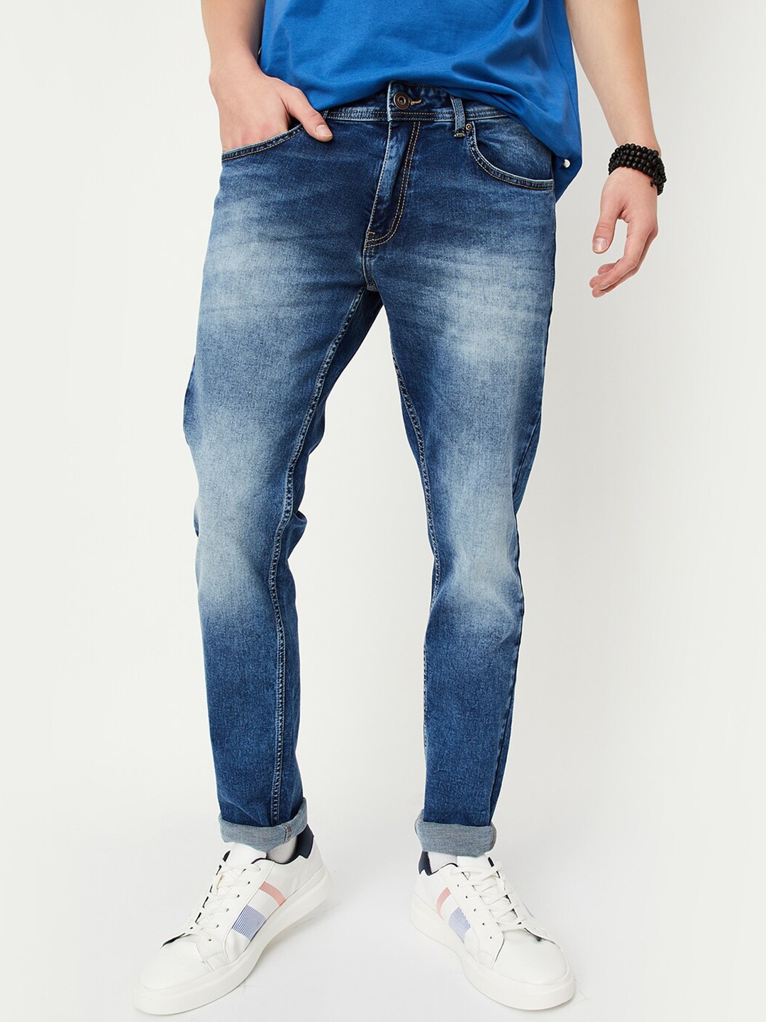 

max Men Heavy Fade Stretchable Jeans, Blue