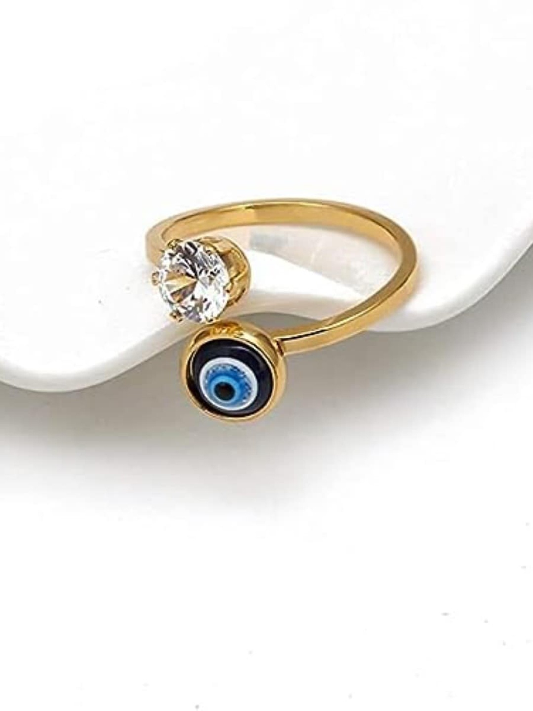 

EL REGALO Artificial Stone Evil Eye Finger Ring, Gold