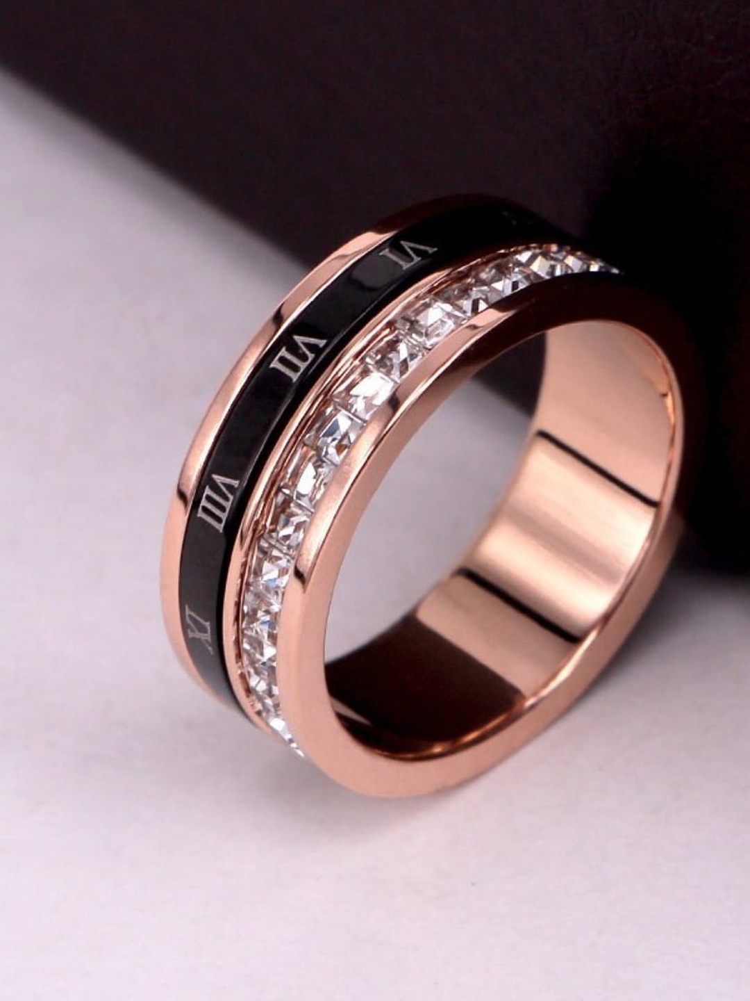 

EL REGALO Rose Gold-Plated Titanium steel Rotatable numerals Finger Ring