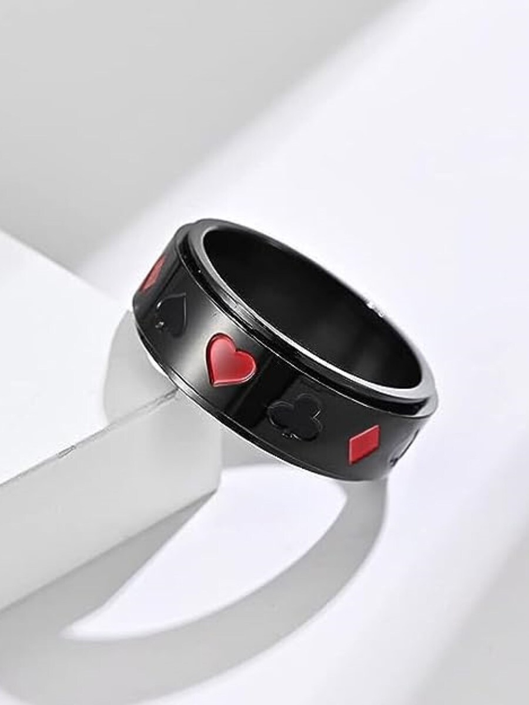 

EL REGALO Silver Plated Artificial Stones Studded Adjustable Finger Ring, Black