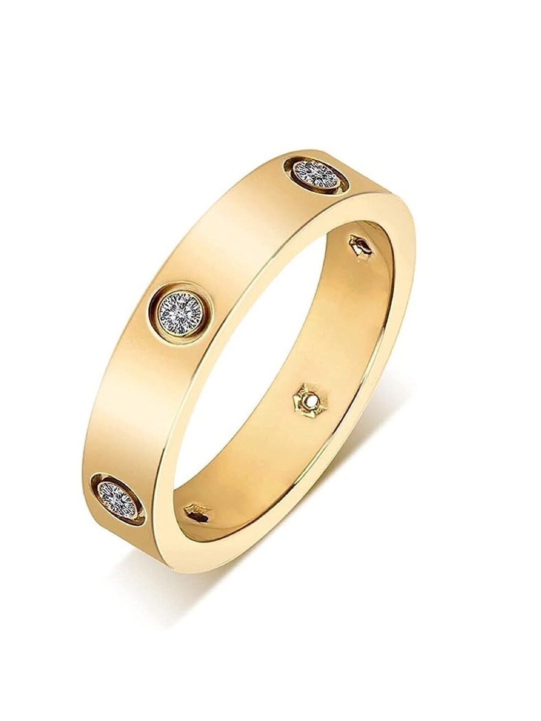 EL REGALO Gold-Plated Stone-studded Stainless Steel Finger Ring