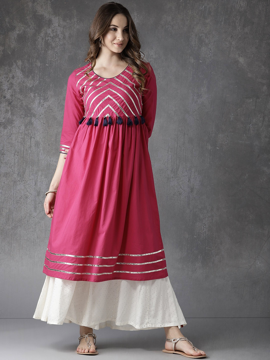 

Anouk Women Pink Yoke Design A-Line Kurta