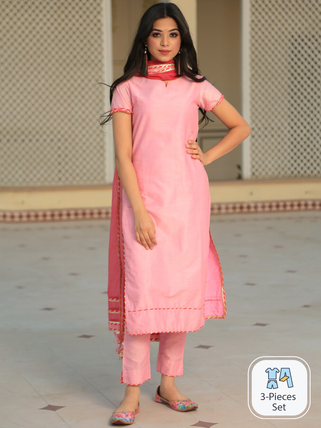 

Indian Virasat Gotta Patti Kurta With Trousers & Dupatta, Pink