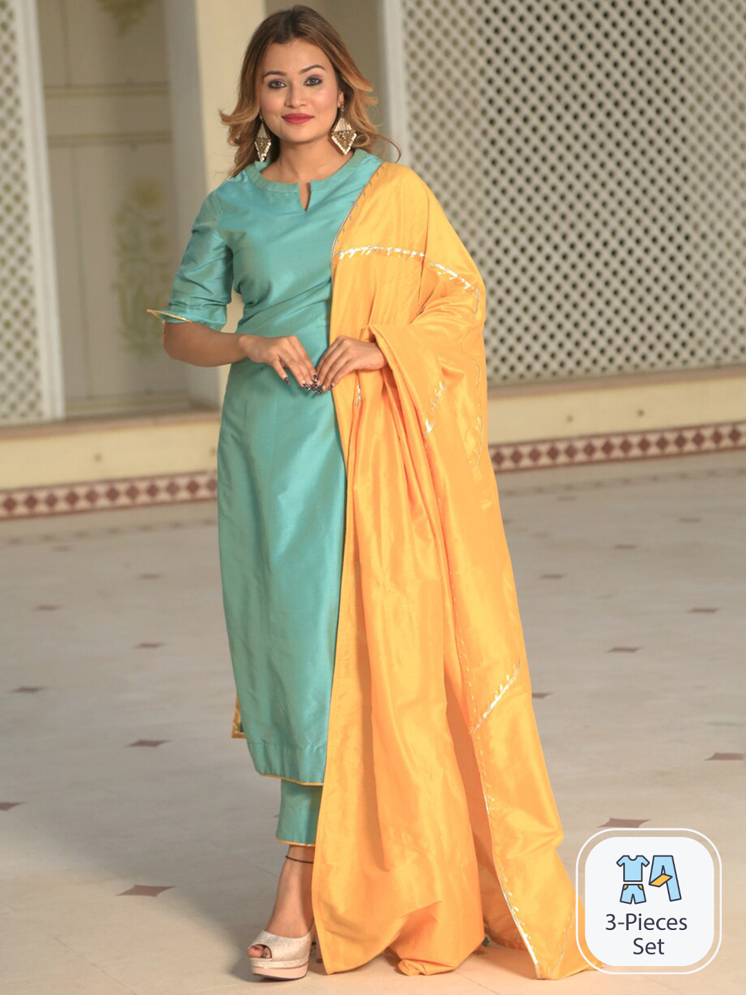 

Indian Virasat Gotta Patti Kurta With Trousers & Dupatta, Teal