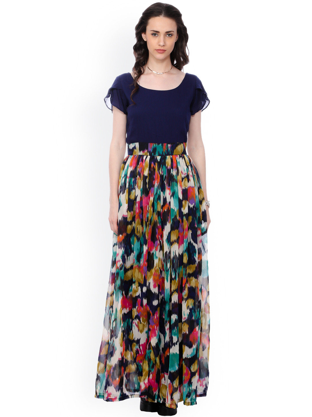 

SCORPIUS Women Navy Blue Printed Maxi Dress