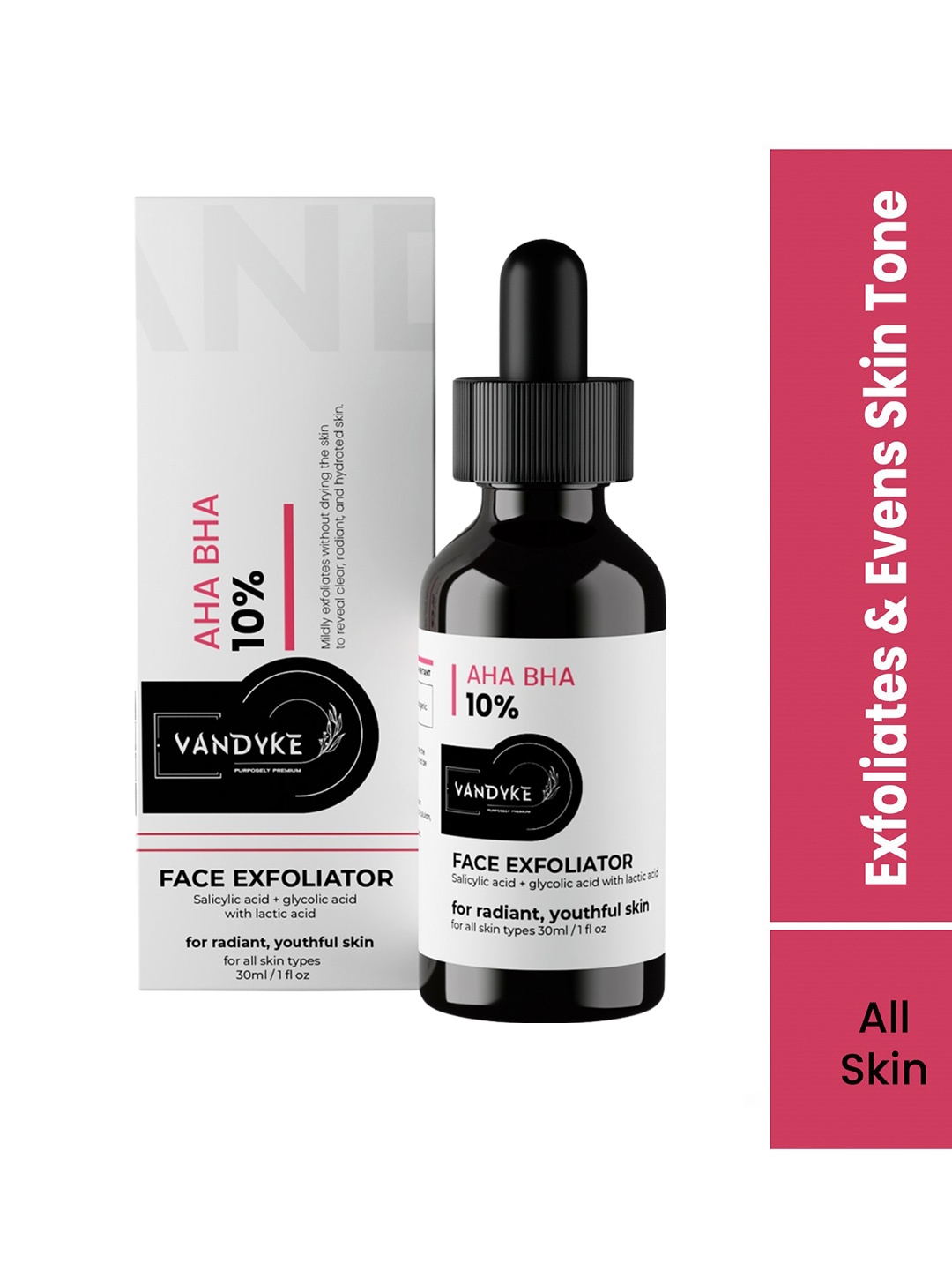 

VANDYKE 10% AHA BHA Exfoliator With Hyaluronic Acid for Even Tone & Texture Face Serum, Yellow
