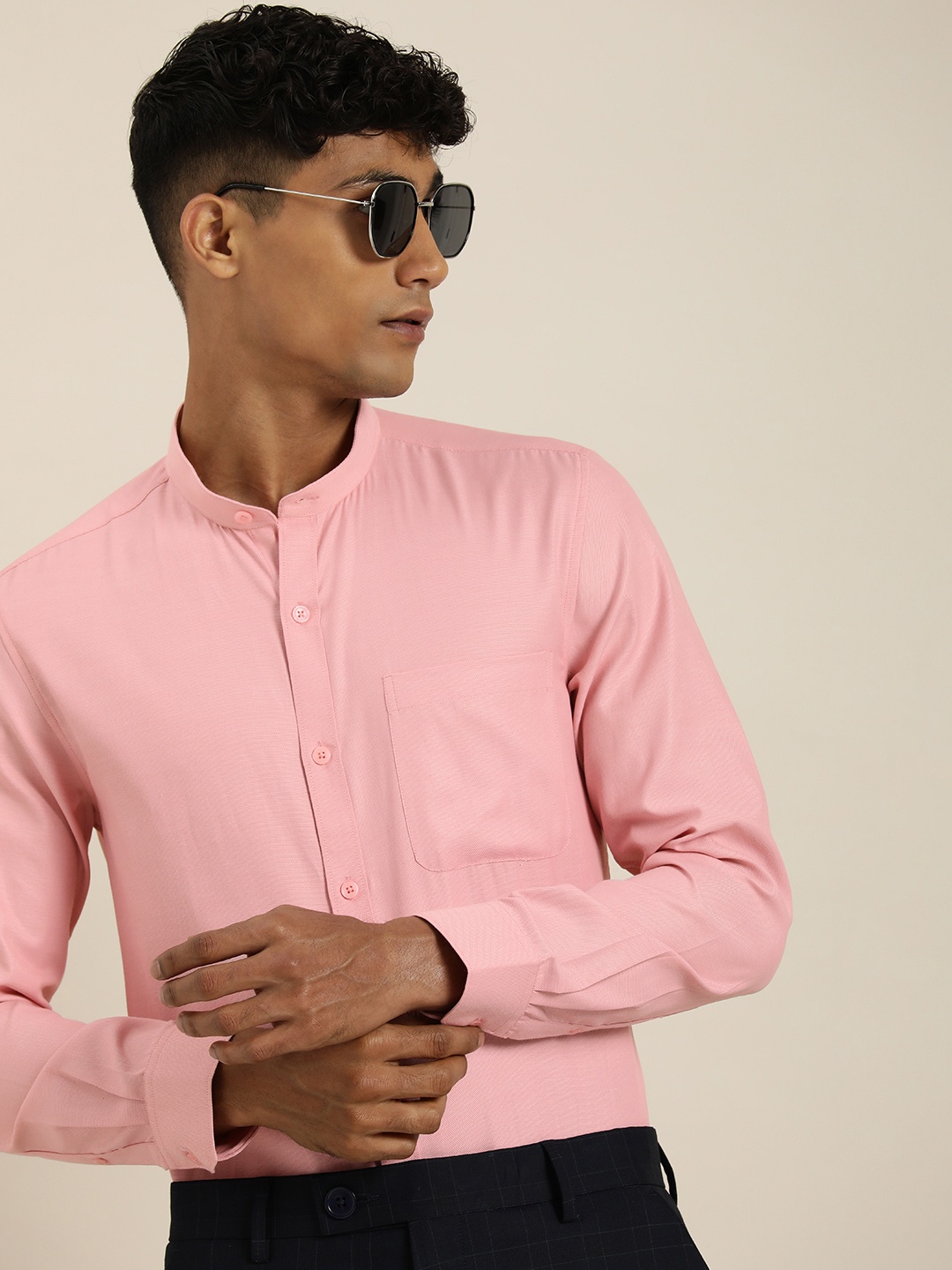 

encore by INVICTUS Men Classic Slim Fit Opaque Casual Shirt, Pink