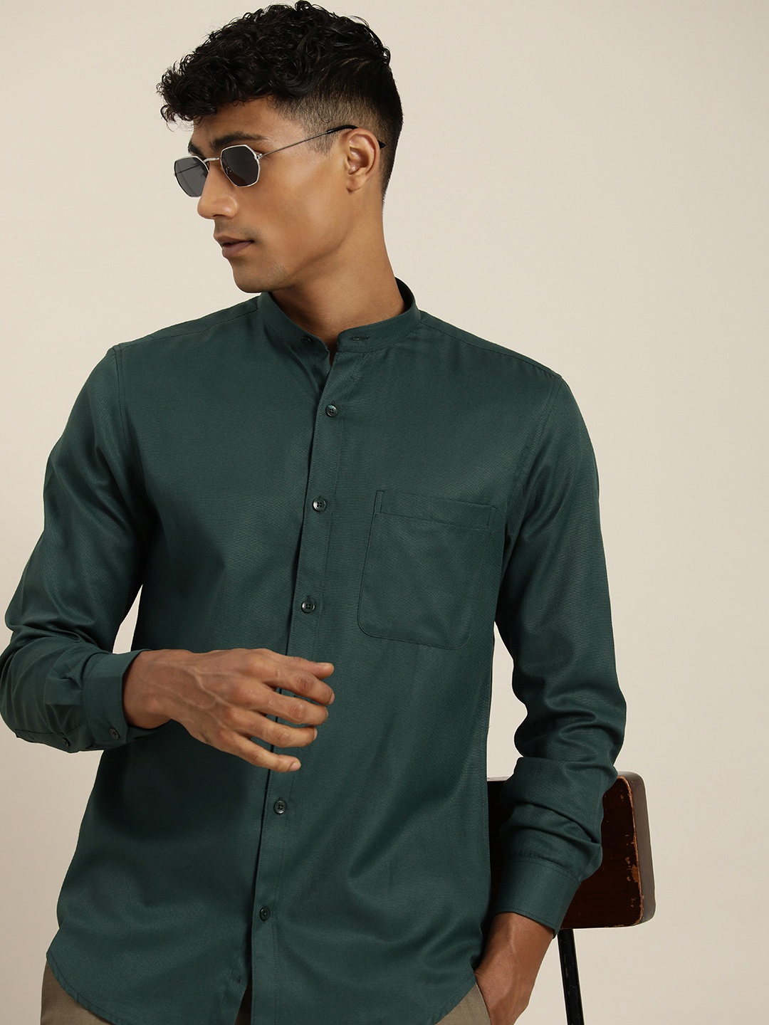 

encore by INVICTUS Men Classic Slim Fit Opaque Casual Shirt, Green