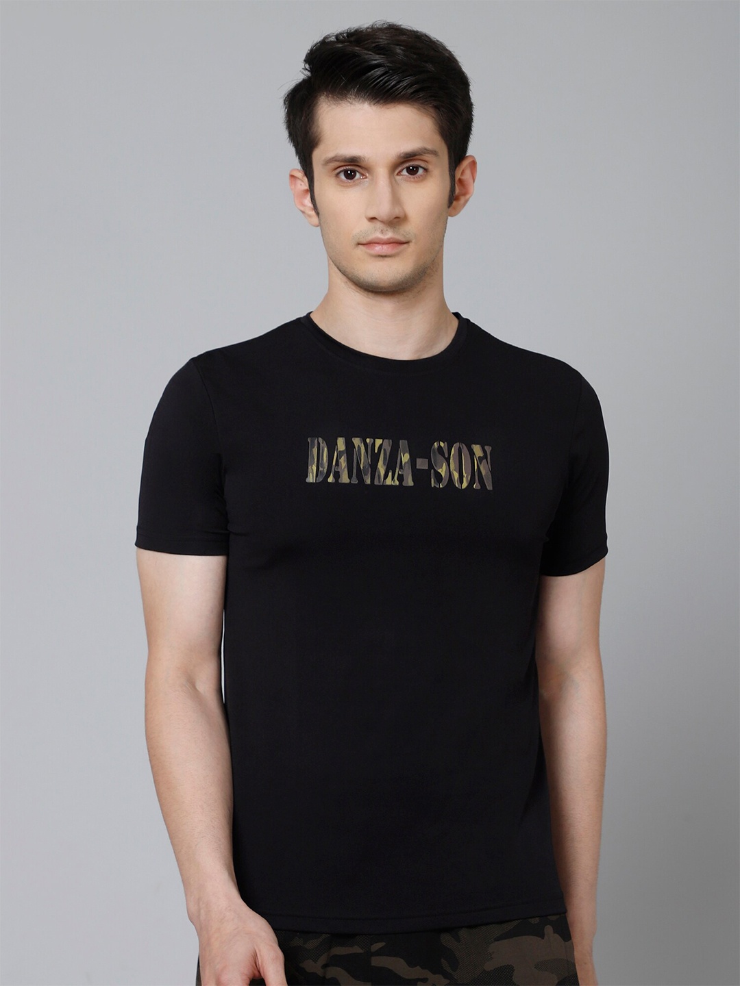 

DANZA-SON Typography Printed Round Neck T-shirt, Black