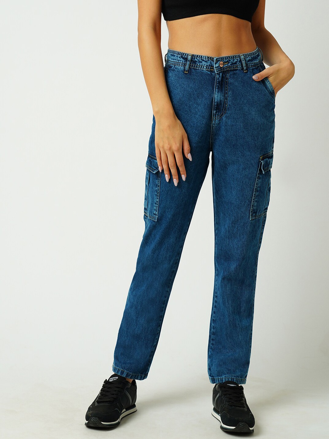 

Kraus Jeans Women Mid-Rise Cargo Jeans, Blue