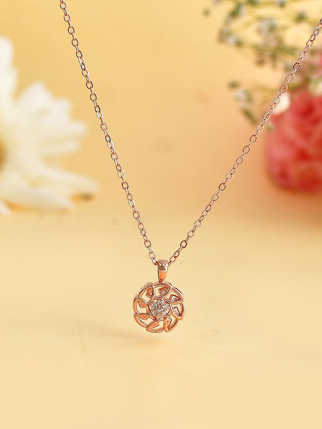 

Voylla Rose Gold-Plated CZ-Studded Pendant