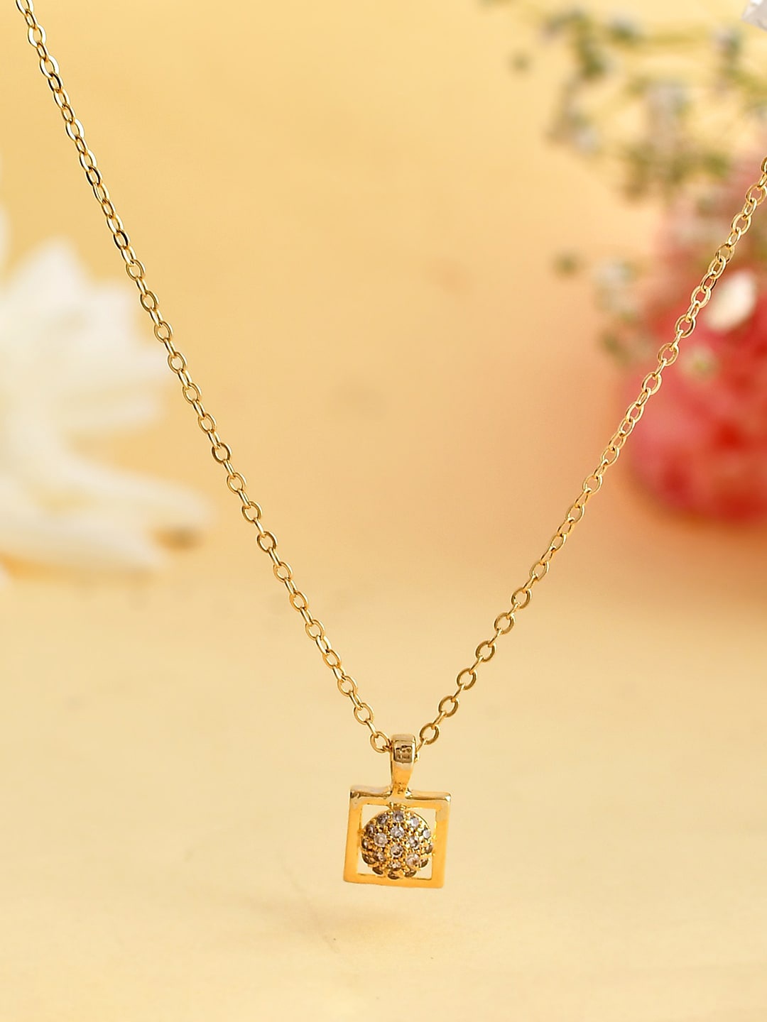 

Voylla Gold-Plated Cubic Zirconia-Studded Pendant With Chain