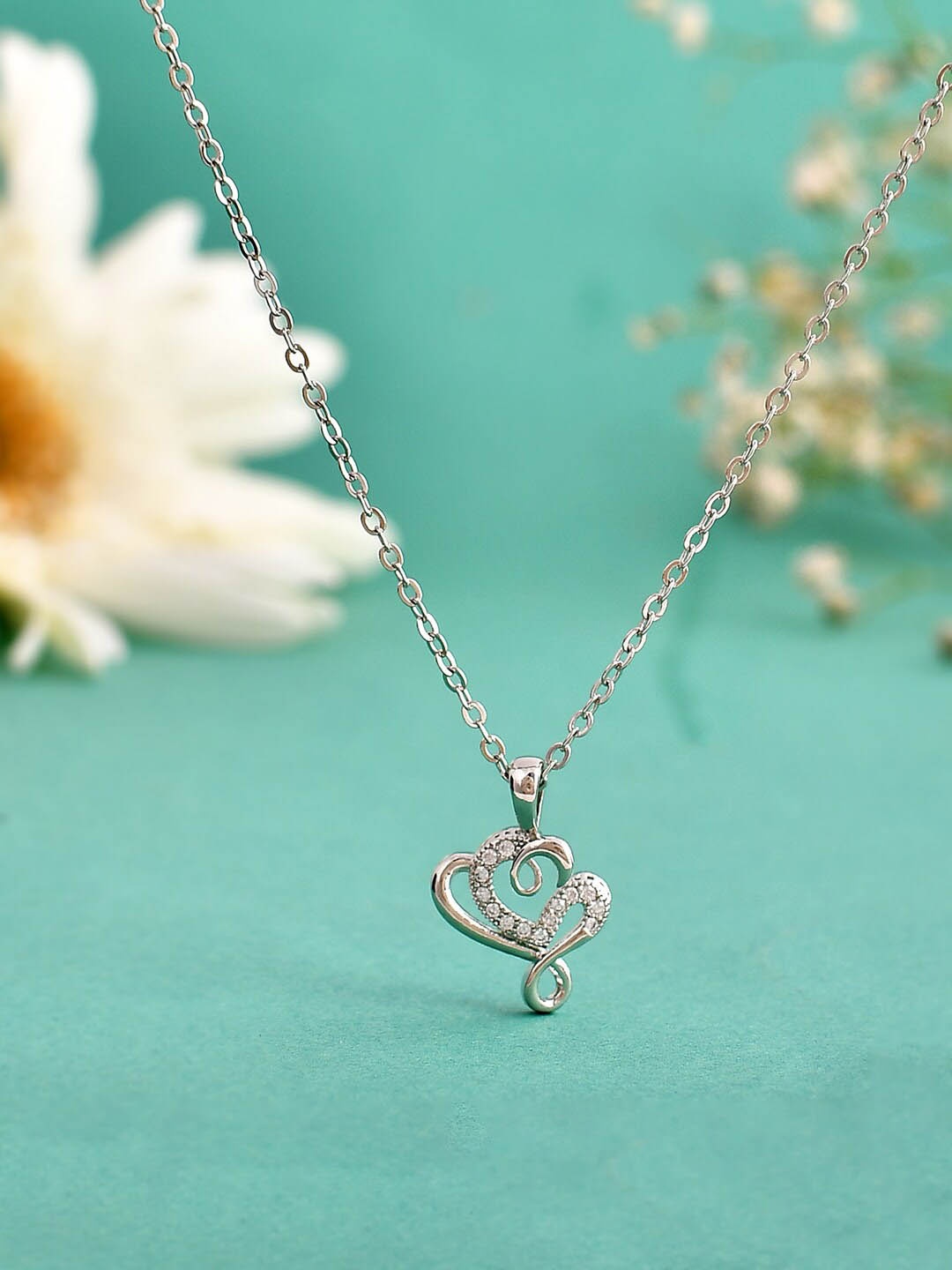 

Voylla Silver-Plated Cubic Zirconia Studded Heart Shaped Pendant
