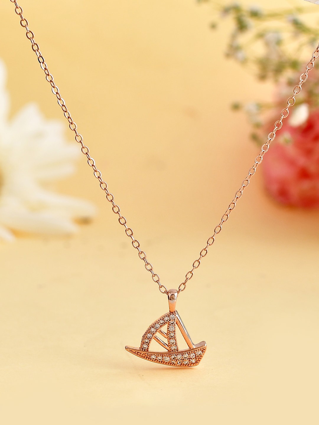 

Voylla Rose Gold-Plated CZ-Studded Pendant