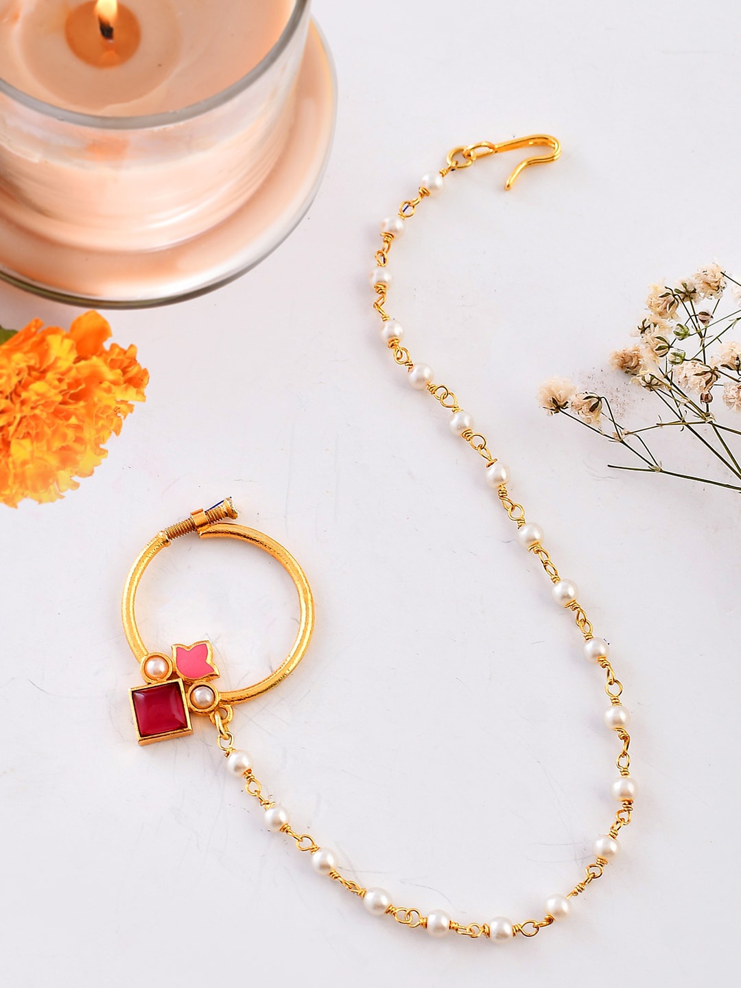 

Voylla Gold-Plated Crystals-Studded Clip-On Nosepin