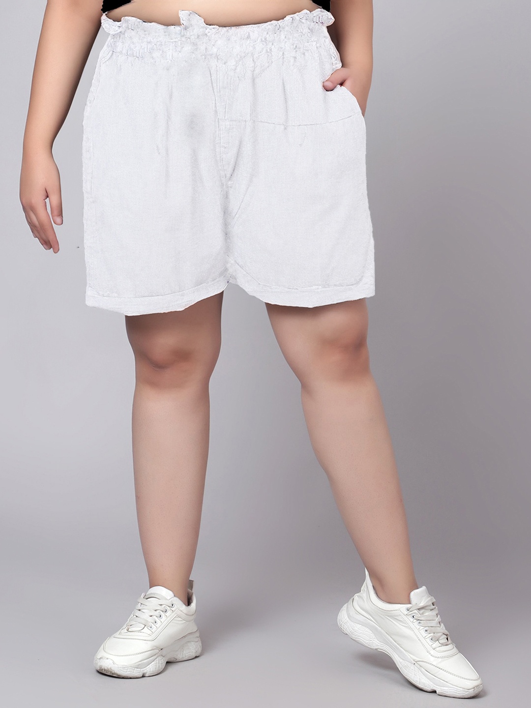 

Indietoga Women High-Rise Stretchable Cotton Shorts, White