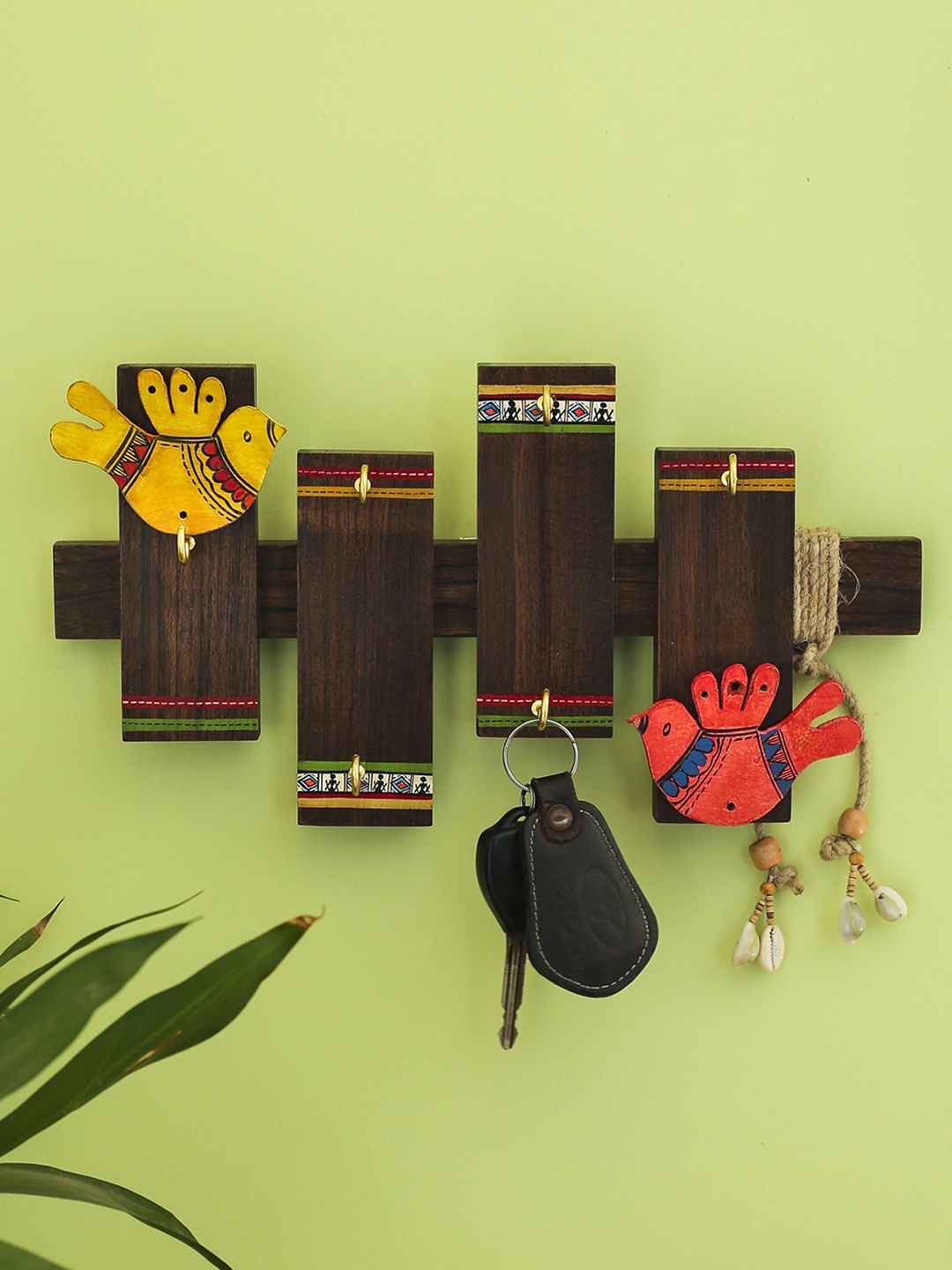 

ExclusiveLane Brown Warli Hand-Painted Sheesham Wooden Key Holders