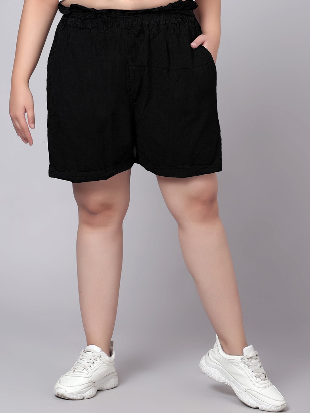 

Indietoga Women Plus Size Stretchable Cotton Shorts, Black