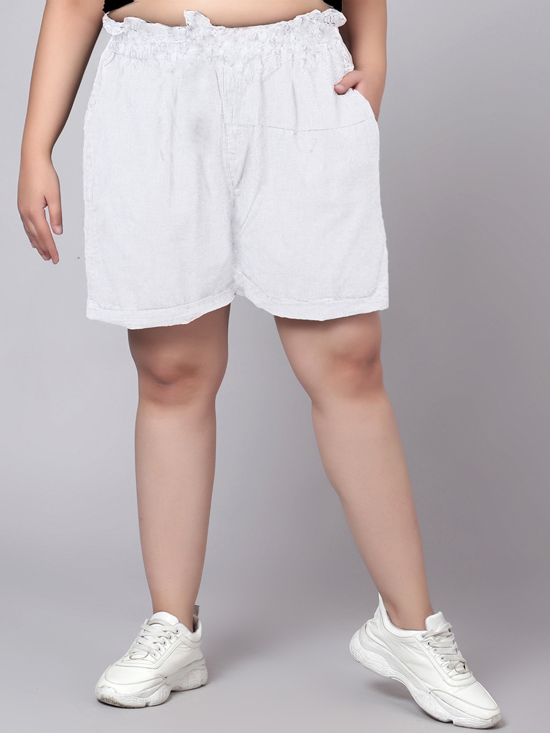 

Indietoga Women Plus Size High-Rise Regular Shorts, White
