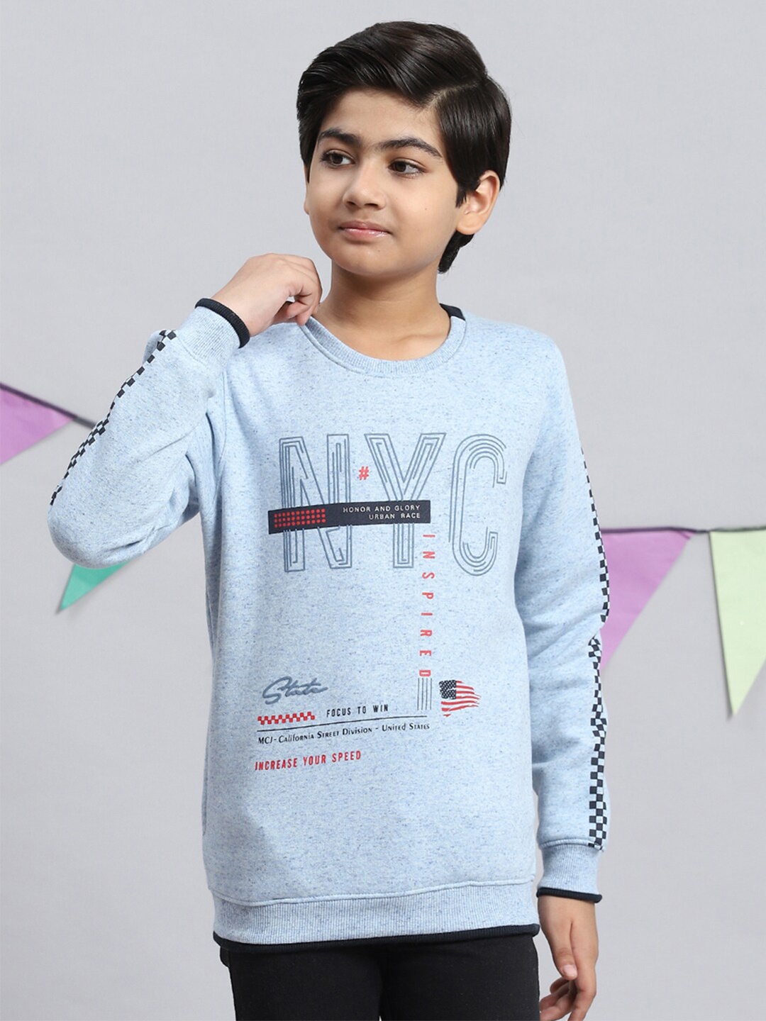 

Monte Carlo Boys Typography Printed Pullover Sweatshirt, Blue