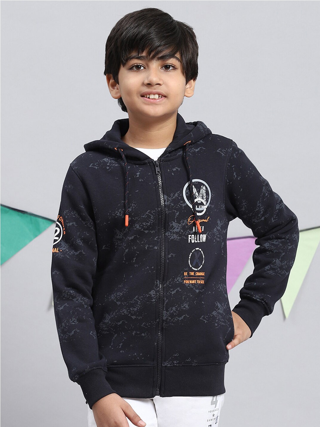 

Monte Carlo Boys Typography Printed Hooded Sweatshirt, Navy blue