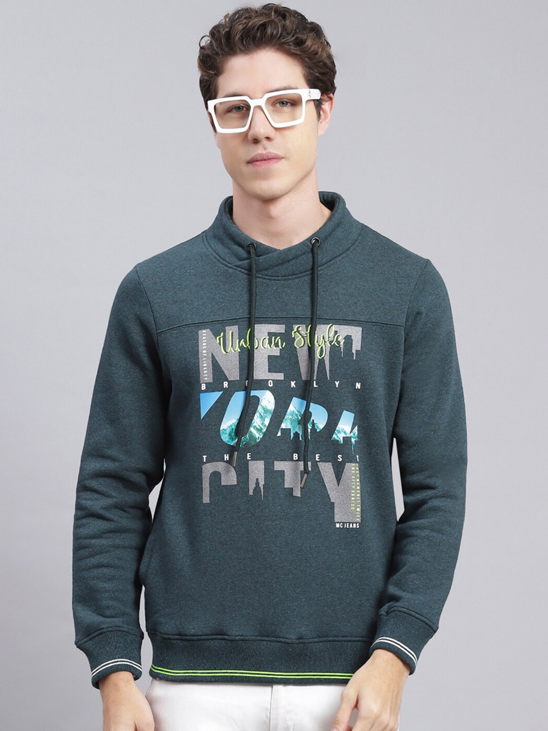 

Monte Carlo Typography Printed High Neck Pullover Sweatshirt, Green