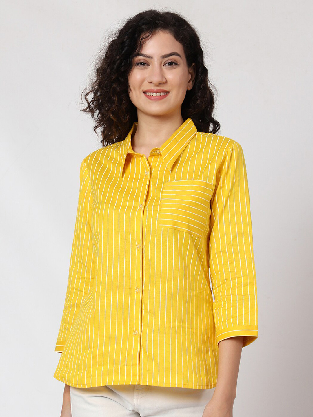

Prettify Relaxed Opaque Striped Cotton Casual Shirt, Yellow