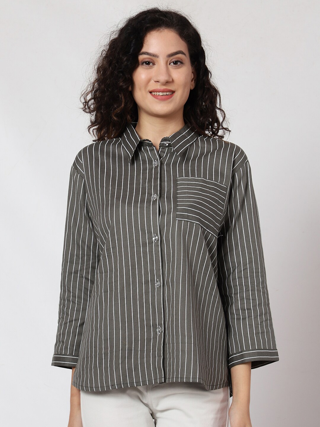 

Prettify Relaxed Opaque Striped Cotton Casual Shirt, Charcoal