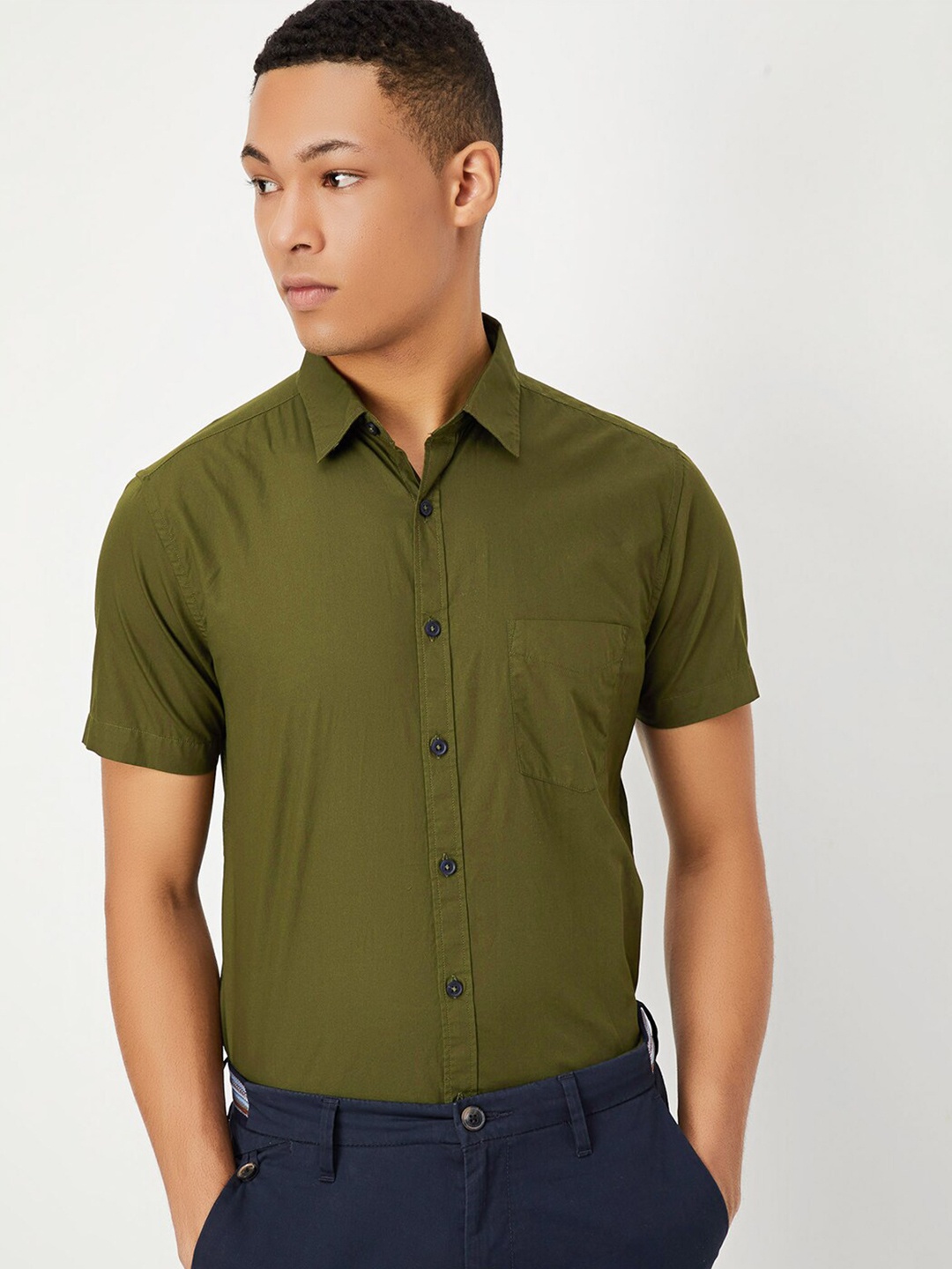 

max Men Pure Cotton Casual Shirt, Olive